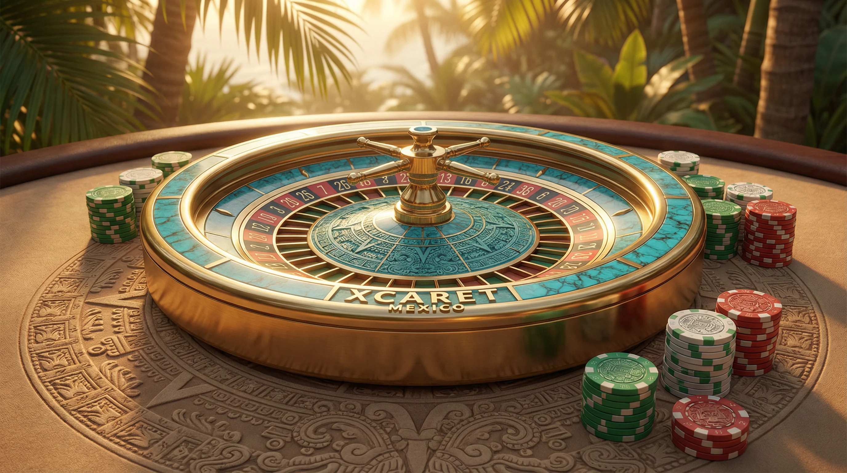 Ruleta dorada con diseño maya en Liga Betplay